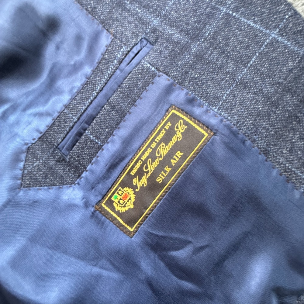 Atelier Munro EU54 US44 Navy Windowpane Blazer Loro Piana Silk Air Wool Blue - Picture 4 of 12